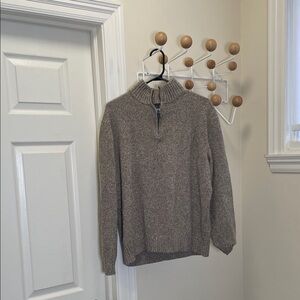 Black Brown - Lambswool Blend Quarter Zip Up Sweater Pullover - Brown - XL